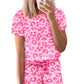 Pink Leopard Print Tee and Satin Tie Shorts Lounge Set