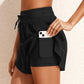 Black High Waisted Drawstring 2-in-1 Side Pocket Color Block Bikini Shorts