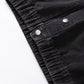 Black Metal Buttons Flap Pocket Drop Shoulder Denim Jacket