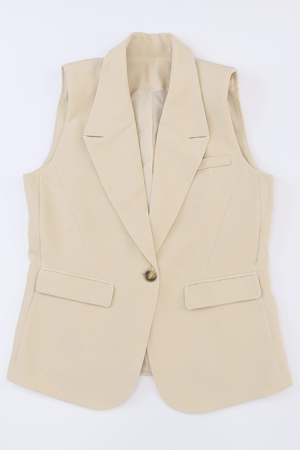 Apricot Single Button Pocketed Lapel Sleeveless Blazer