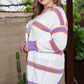 Beige Plus Size Striped Dropped Shoulder Sweater Cardigan