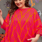 Rose Leafy Printed Smocked Lantern Sleeve Plus Size Blouse