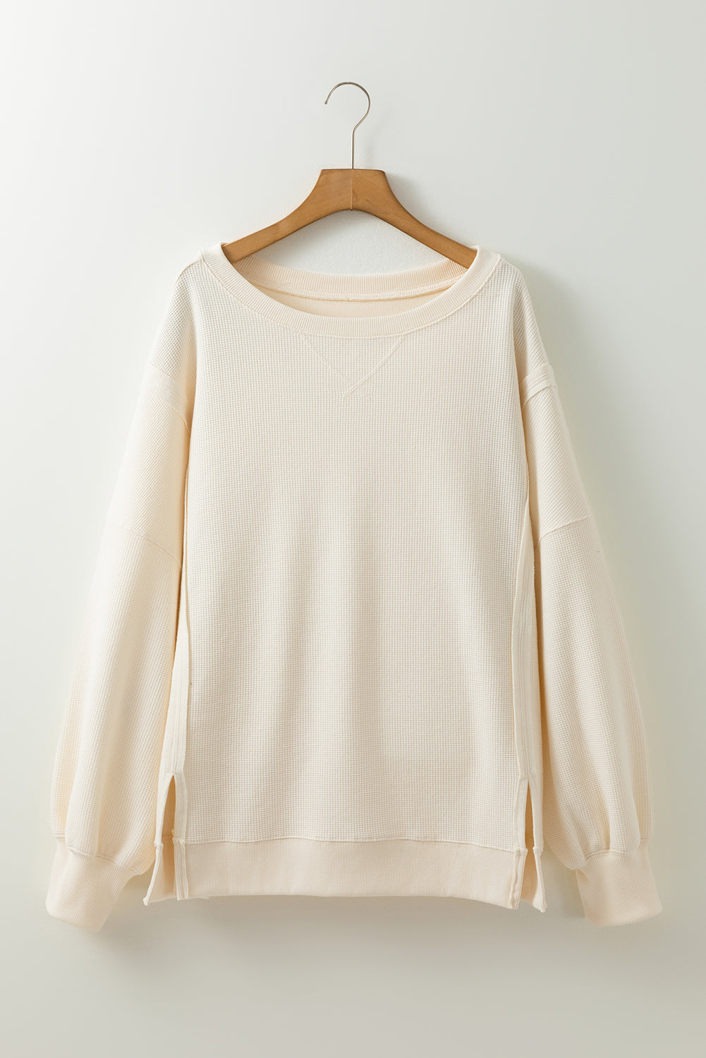 White Solid Colour Waffle Knit Drop Shoulder Plus Size Sweatshirt