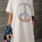 White Floral Peace Sign Graphic T Shirt Dress