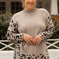 Khaki Plus Size Leopard Patchwork High Neck Sweater