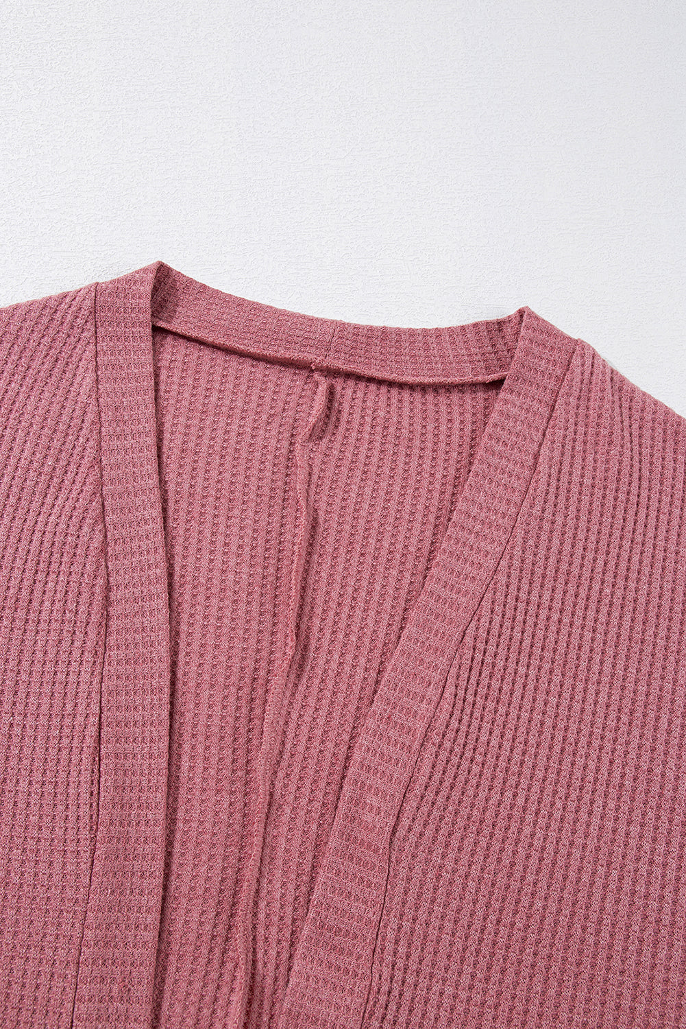 Mineral Red Solid Colour Waffle Knit Cardigan with Pocket