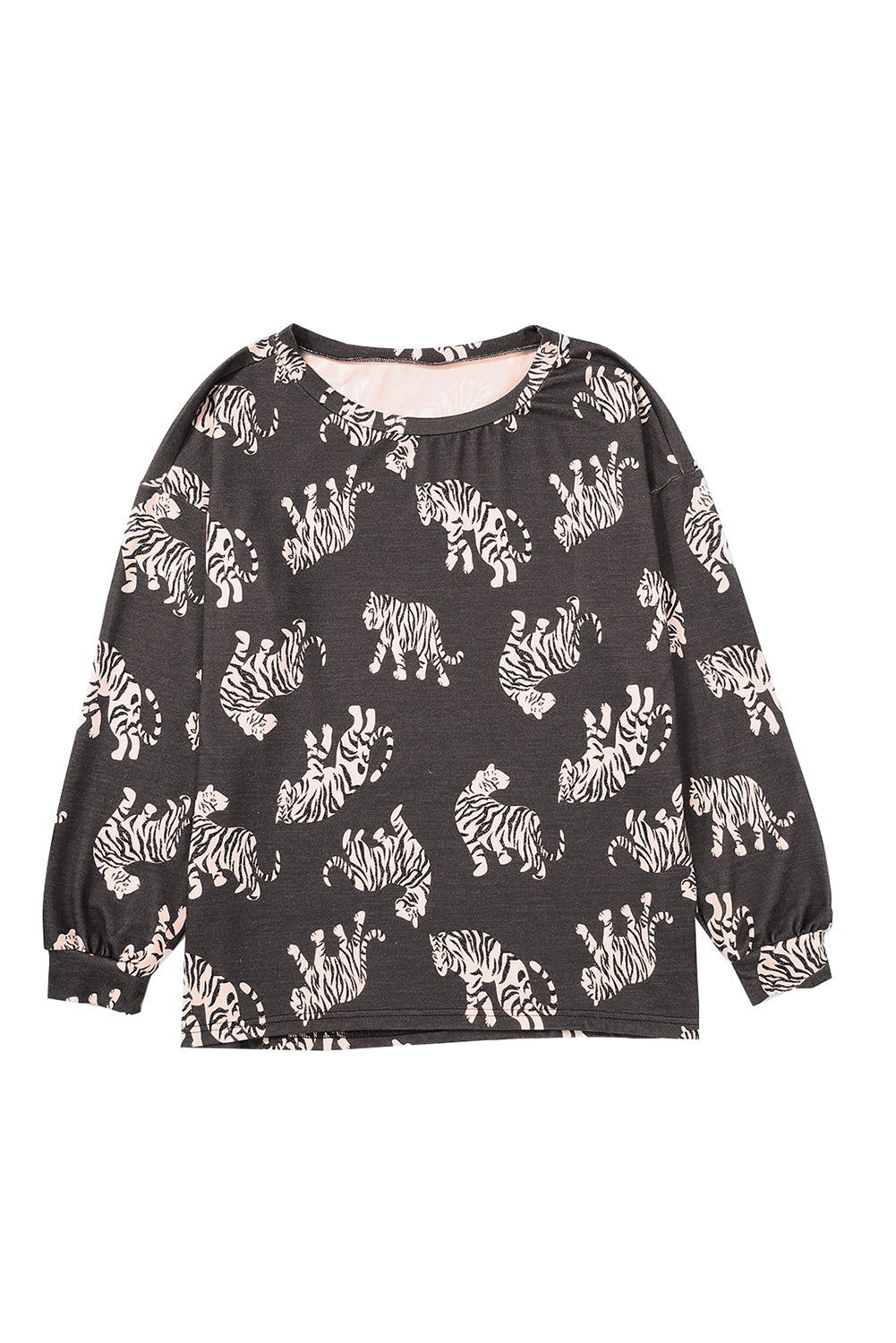 White Lively Tiger Print Casual Sweatshirt