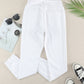 White Plain High Waist Buttons Frayed Cropped Denim Jeans