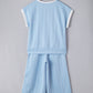 Beau Blue Textured Colorblock Edge Tank Top High Waist Pants Set