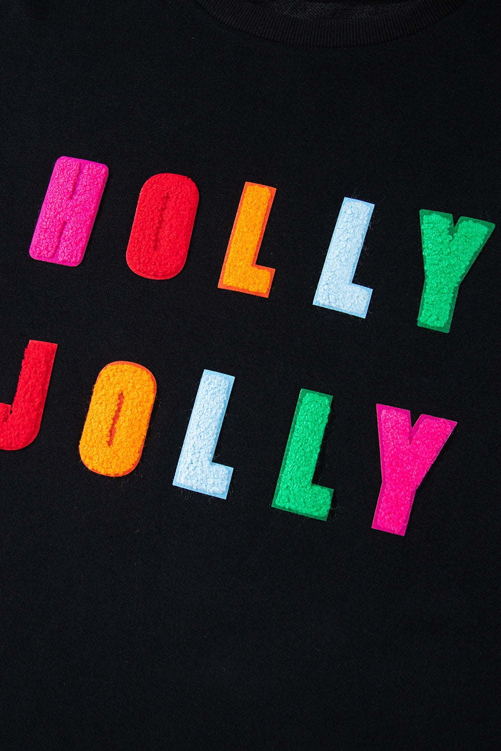 Black Chenille Holly Jolly Graphic Long Sleeve Top