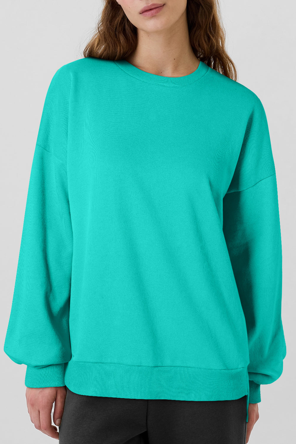 Bonbon Solid Fleece Lined Drop Shoulder High Low Sweatshirt