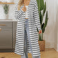 Black Stripe Print Open Front Duster Cardigan