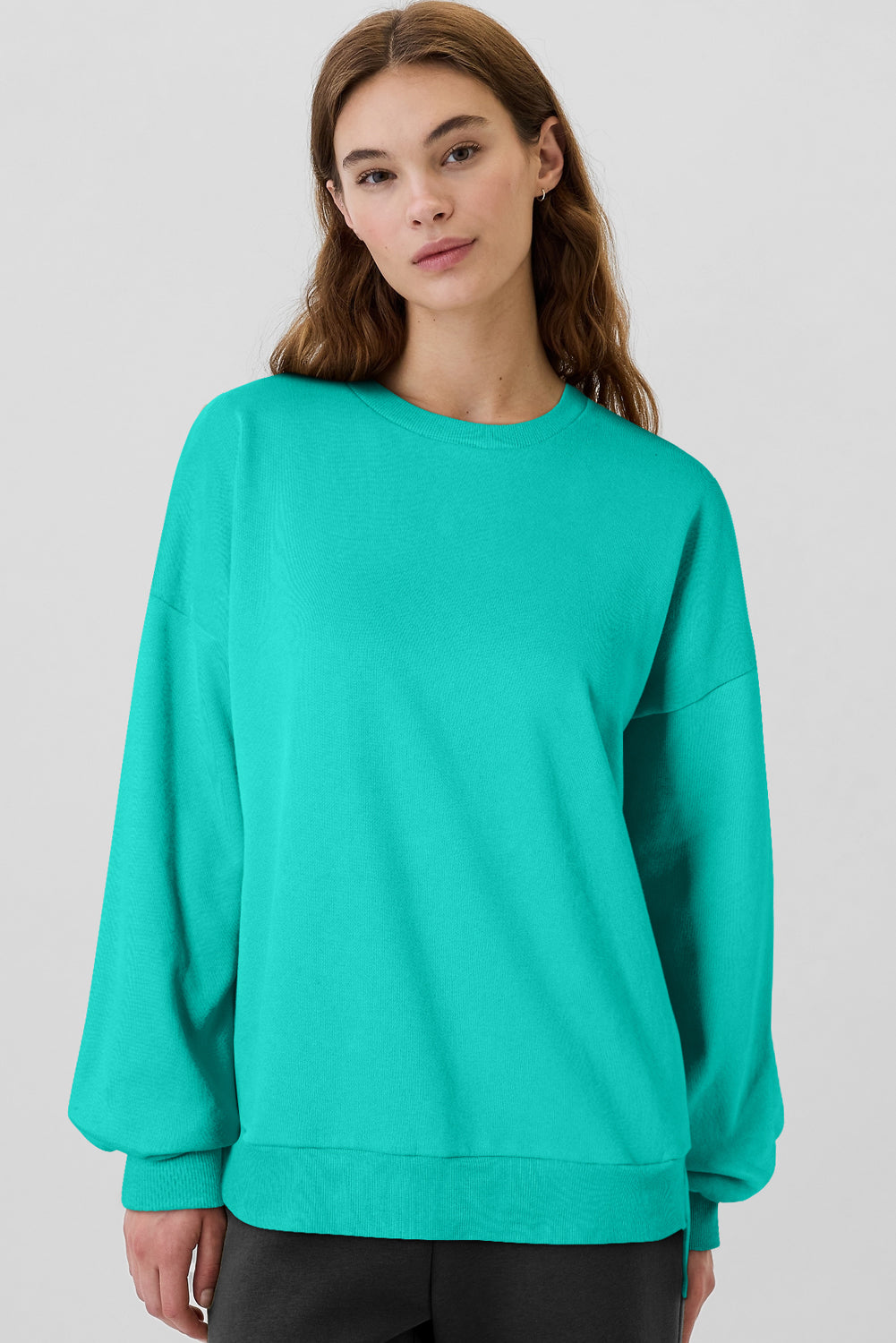 Bonbon Solid Fleece Lined Drop Shoulder High Low Sweatshirt