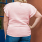 Light Pink Plus Size Crinkle Textured Ruffle Sleeve Top