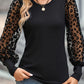 Black Leopard Mesh Puff Sleeve Patchwork Slim Fit Top