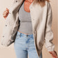 Beige Baseball Collar Snap Button Pocketed Bomber Jacket