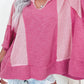 Bright Pink Textured Colourblock 3/4 Sleeve Oversize Top