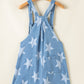 Light Blue Star Printed Buttoned Straps Pocketed Denim Romper