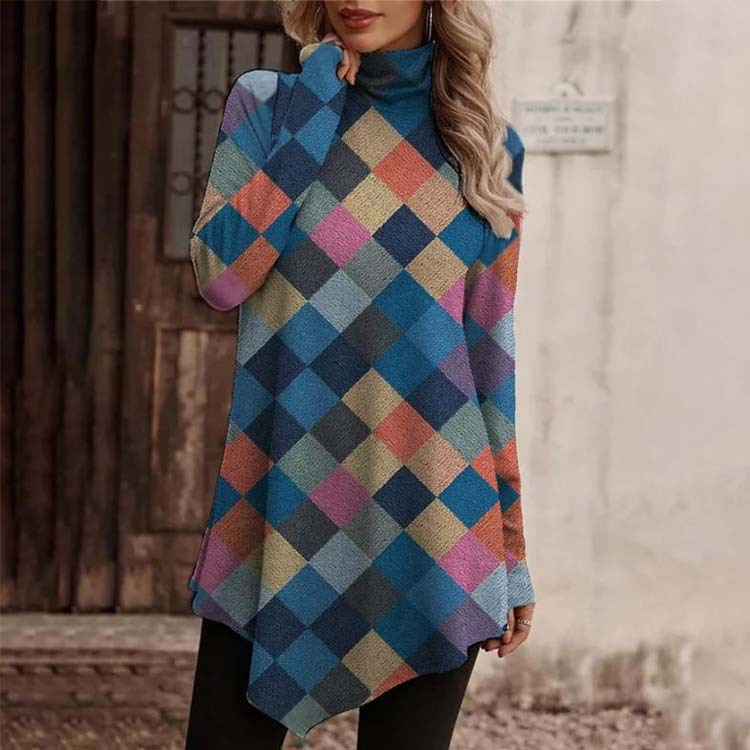 Colourful Block Turtleneck Longline Top