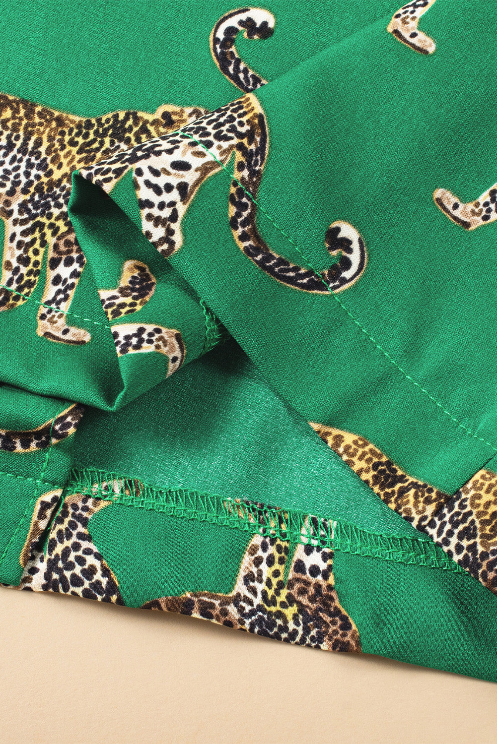 Green Cheetah Print Short Sleeve Shirt and Trousers Pyjamas Set