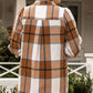 Khaki Plus Size Plaid Flounce Sleeve Button up Shirt Dress