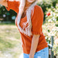 Gold Flame Textured Knit Bubble Sleeve Square Neck Top