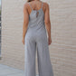 Gray Patch Pockets Spaghetti Strap Wide Leg Jumpsuit