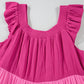 Pink Crinkled Colorblock Patchwork Flutter Tiered Mini Dress