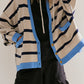 White Colourblock Drop Shoulder Buttoned Loose Cardigan