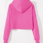 Sachet Pink Solid Drop Shoulder Drawstring Cropped Hoodie