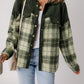 Blackish Green Snap Buttons Colourblock Plaid Shacket