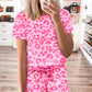 Pink Leopard Print Tee and Satin Tie Shorts Lounge Set