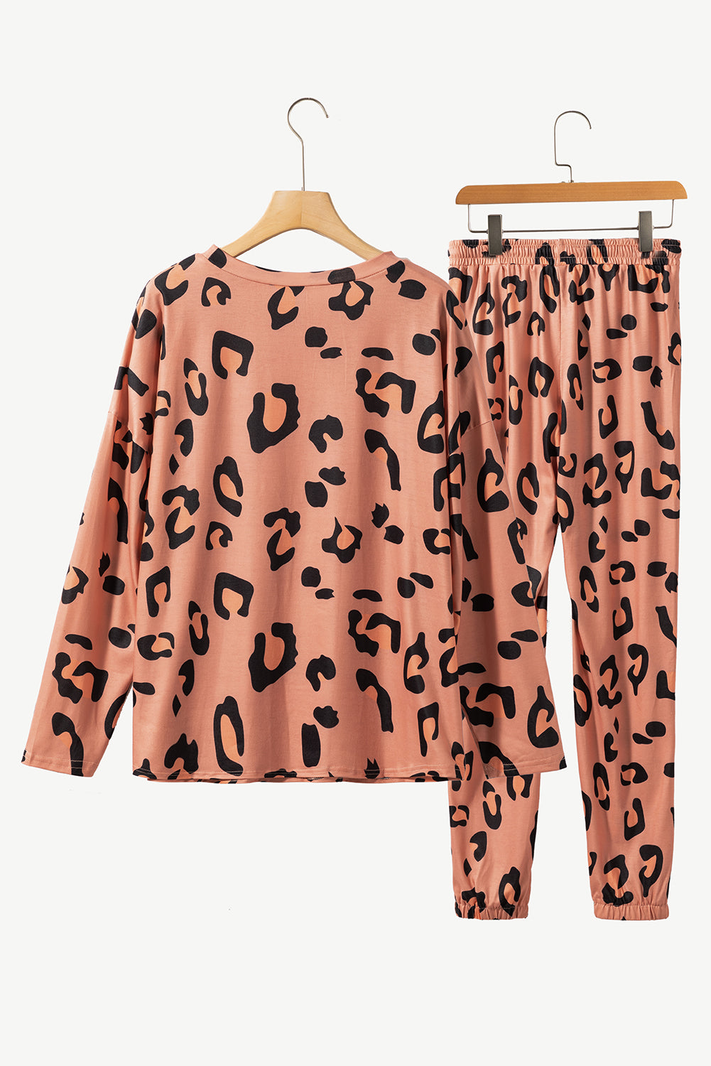 Pale Chestnut Leopard Long Sleeve Top and Drawstring Trousers Set