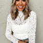 White Flower Lace See Through Mock Neck Long Sleeve Top