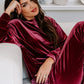 Fiery Red Solid Velvet Two Piece Lounge Set