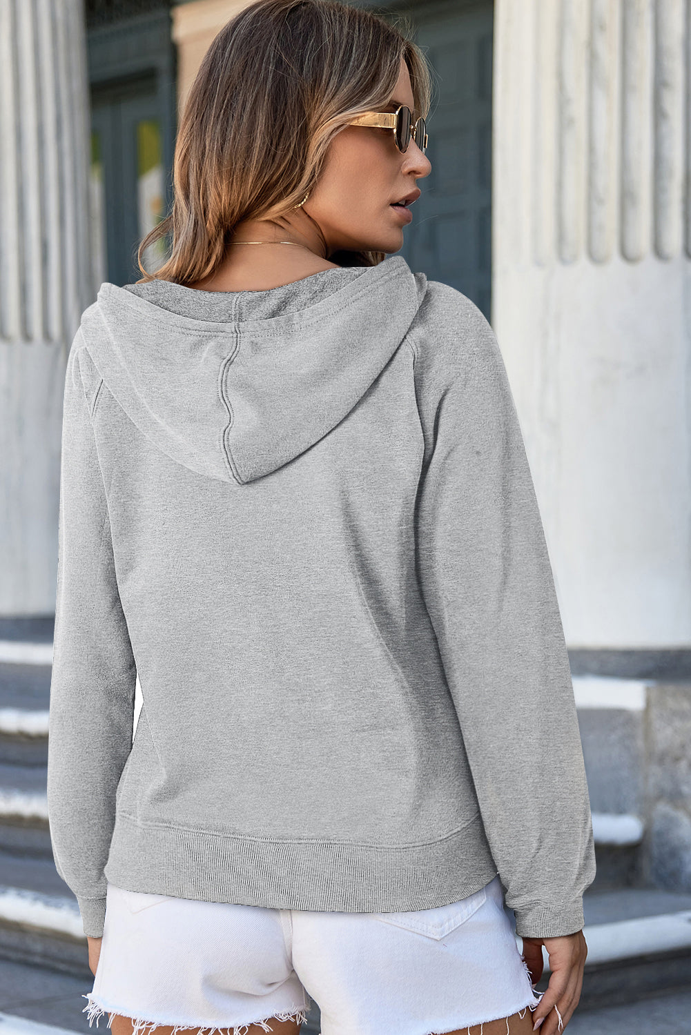 Light Grey Solid Colour Fleece Lined Zip up Hoodie