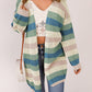 Blue Striped Color Block Hollowed Knit Cardigan