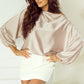 Apricot Asymmetrical Neck Balloon Sleeve Satin Blouse