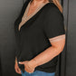 Black Lace Trim Short Sleeve V Neck Plus Size Top