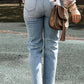 Light Blue Acid Wash Raw Edge Straight Jeans