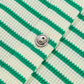 Green Stripe Textured Short Sleeve Collared Buttoned Waist Tie Romper