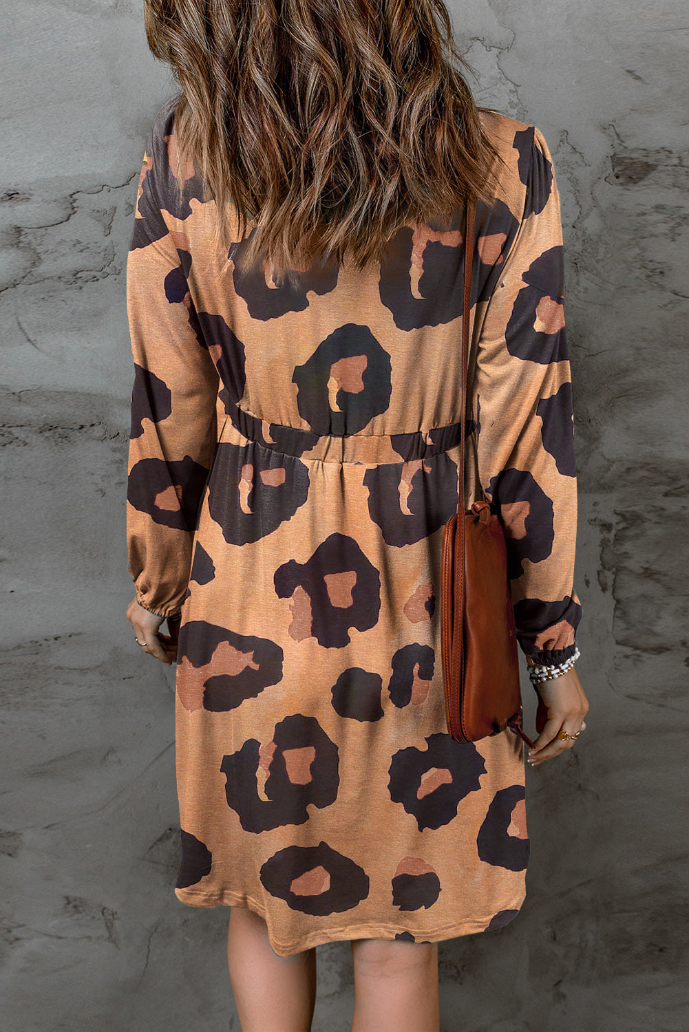 Leopard Print Button Front Bubble Sleeve Loose Knit Dress