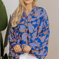 Blue Floral Print Batwing Sleeve Buttoned Loose Fit Shirt