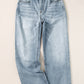 Light Blue Acid Wash Raw Edge Straight Jeans