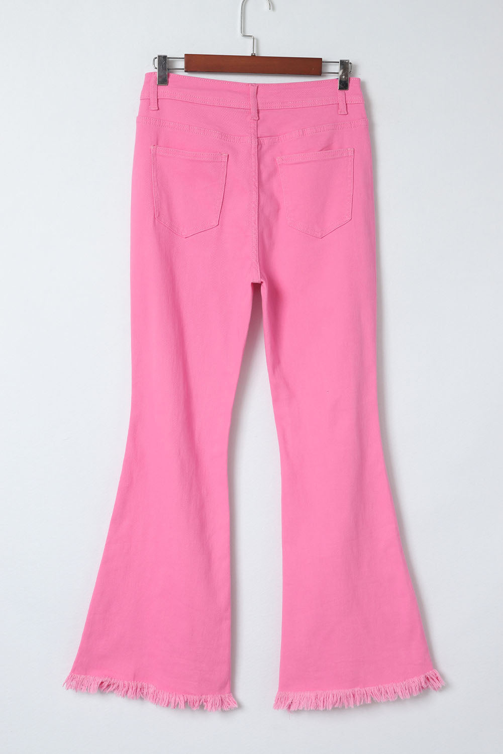 Pink Vintage High Waist Flare Leg Ripped Raw Hem Jeans