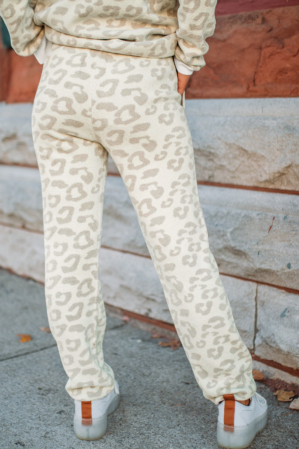 White Leopard Pullover and Drawstring Trousers Lounge Set