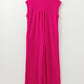 Bright Pink Terry Textured Sleeveless Button Front Wide Leg Jumpsuit