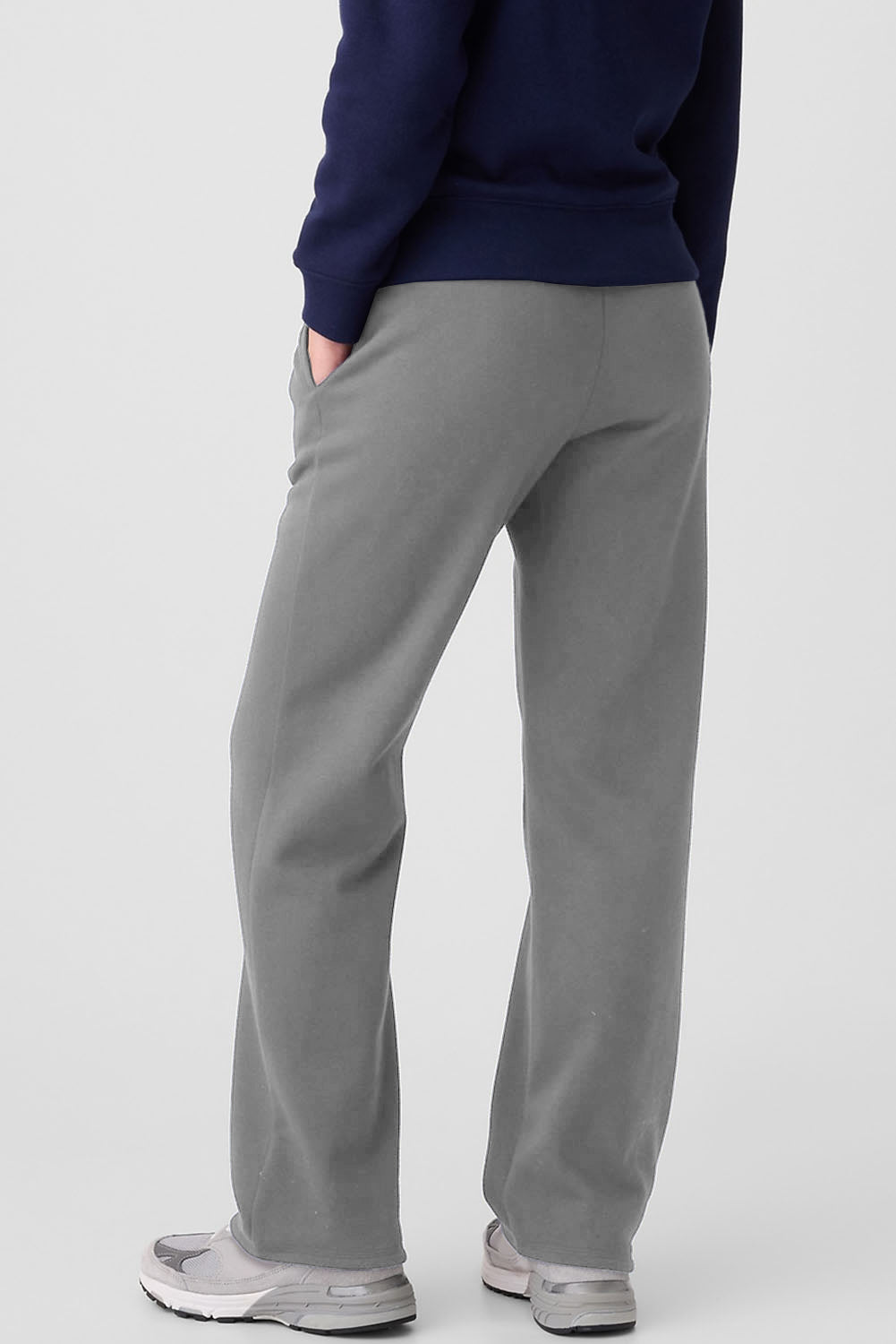 Navy Blue Solid Colour Fleece Lined Drawstring Waist Casual Trousers