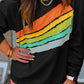 Black Rainbow Raglan Sleeve Crew Neck Plus Size Sweatshirt