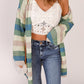 Blue Striped Color Block Hollowed Knit Cardigan